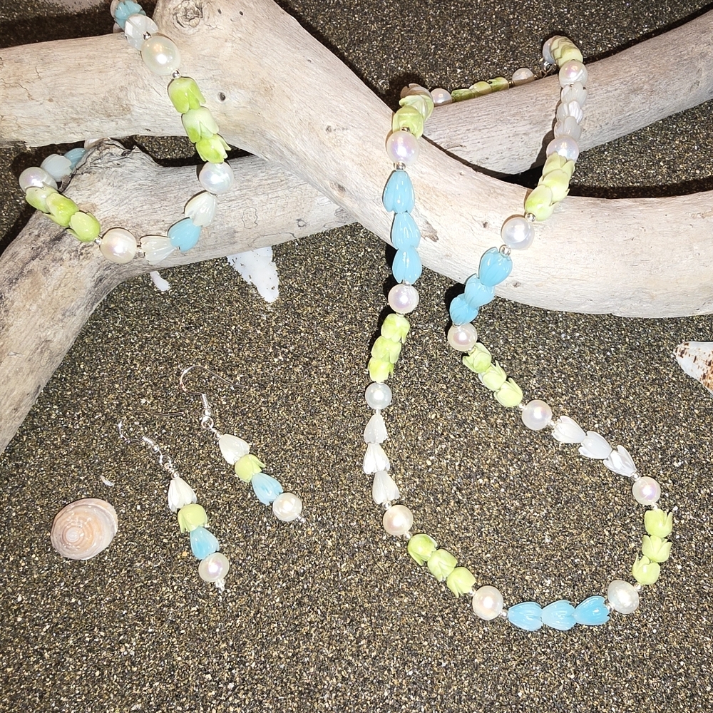 SS 925 HAWAIIAN ISLAND STYLE PIKAKE PAKALANA PEARL 3 PC SET